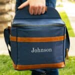 Custom embroidered personal cooler available in blue, black and green