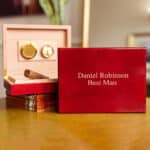 Custom groomsman cigar humidor with 2 lines of engraved text
