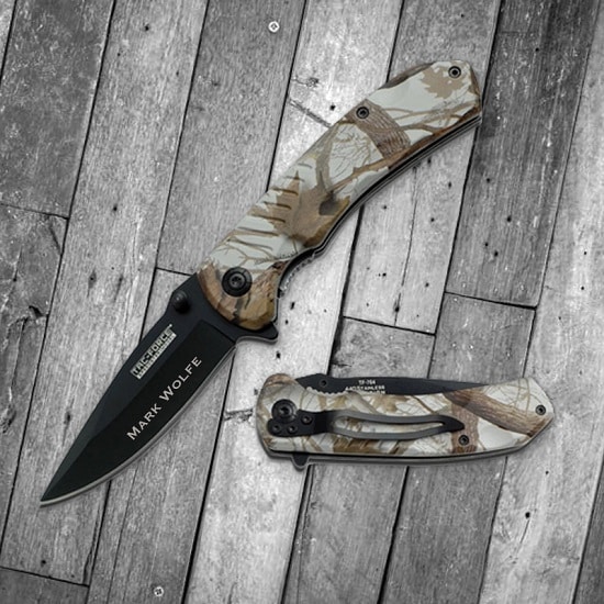 Deluxe Personalized Camouflage Lock Back Pocket Knife - 1 Line of Custom Text