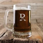 Engraved sports mug with groomsmen split monogram