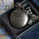 Free engraving of groomsman names and initails on our gunmetal pocket watch
