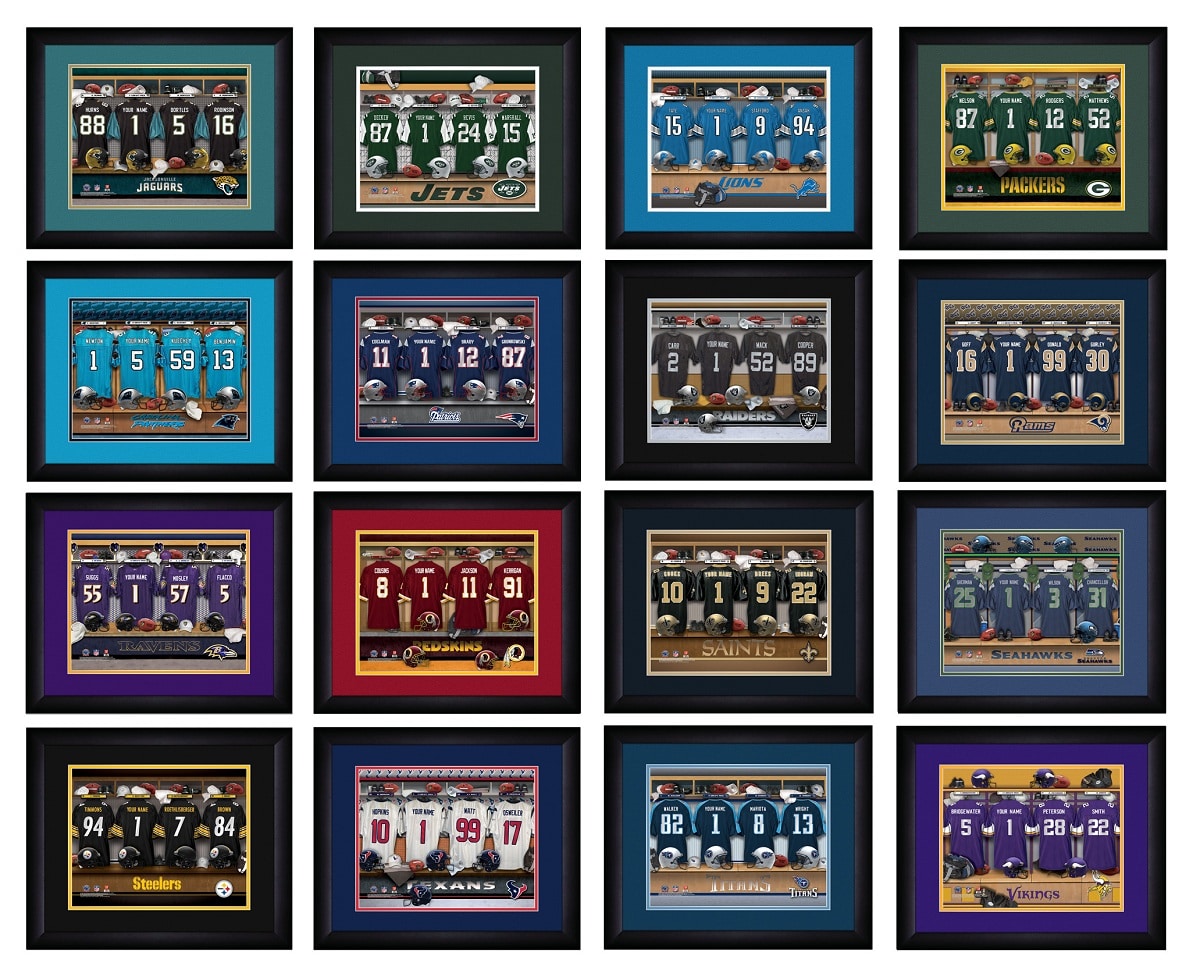 Personalized Nfl Football Locker Room Print W Matted Frame 23 X 19