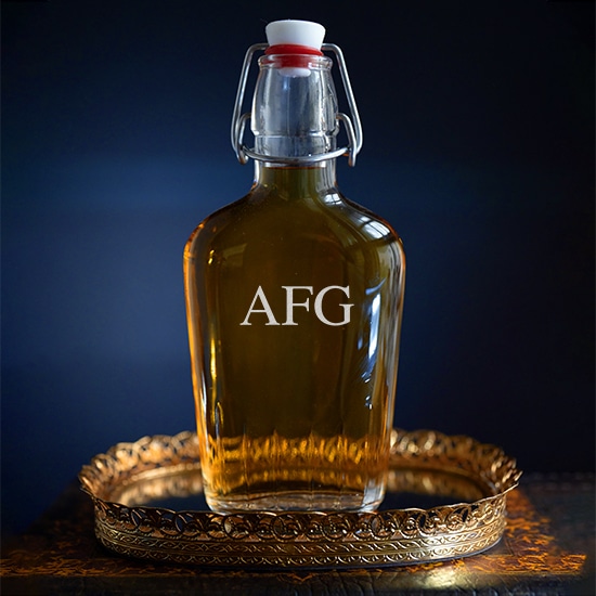 Glass flask with groomsmen initials