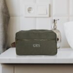 Green canvas and leather dopp kit for groomsmen