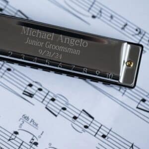 Personalized harmonica gift for young musicians and recitals.
