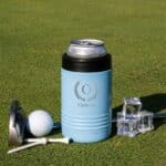 Light blue metal can holder for groomsmen