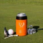 Orange metal can holder for groomsmen