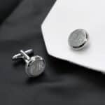Personalized Beaded Silver Round Cufflinks (Gift Boxed)