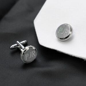 Personalized Beaded Silver Round Cufflinks (Gift Boxed)