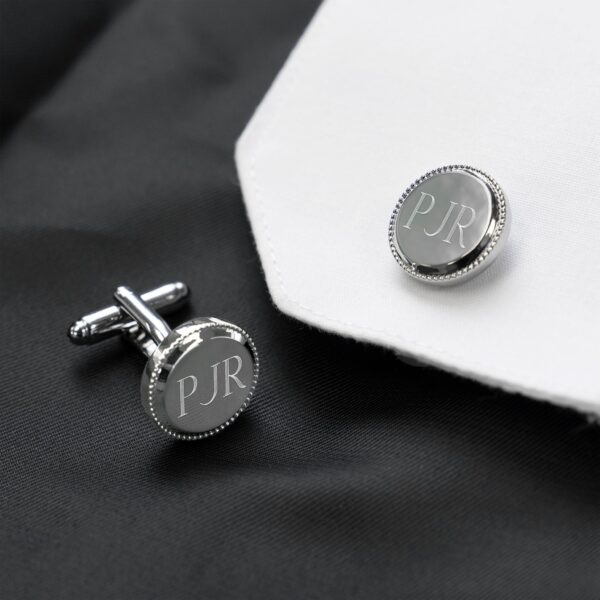 Personalized Beaded Silver Round Cufflinks (Gift Boxed)