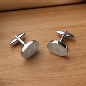 Personalized Classic Silver Oval Cufflinks (Gift Boxed)