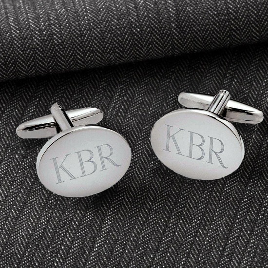 Personalized Classic Silver Oval Cufflinks (Gift Boxed)