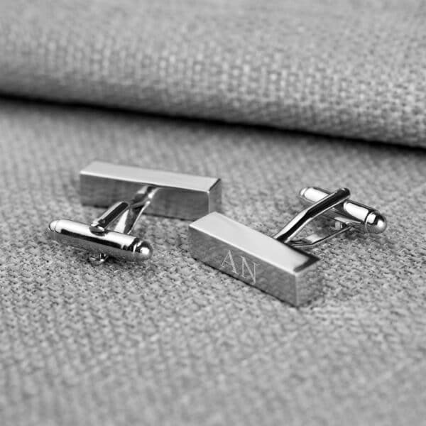 Personalized Silver Rectangular Cufflink Bars (Gift Boxed)
