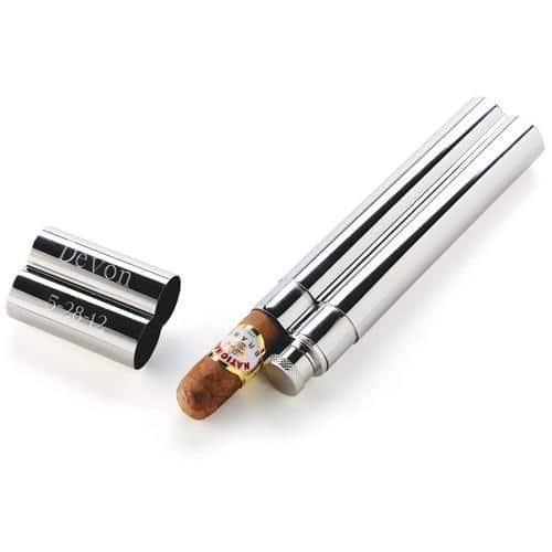 Personalized Stainless Steel Cigar Case Flask Combo