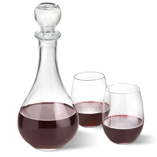 Personalized Wine Decanter & 2pc. Stemless Wine Glass Set