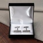 Silver cufflink bars shown in included black gift box