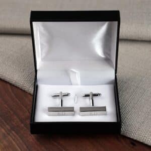 Silver cufflink bars shown in included black gift box