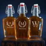 Set of glass groomsmen decanters