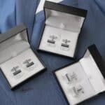 Matching engraved silver square cufflinks for the wedding party