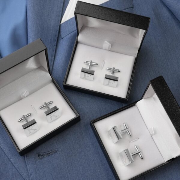 Matching engraved silver square cufflinks for the wedding party