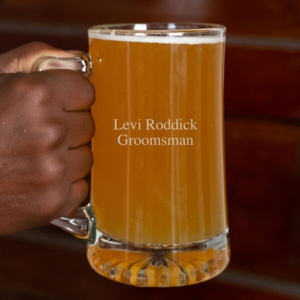 Classic groomsmen beer mug with 2 lines of custom text