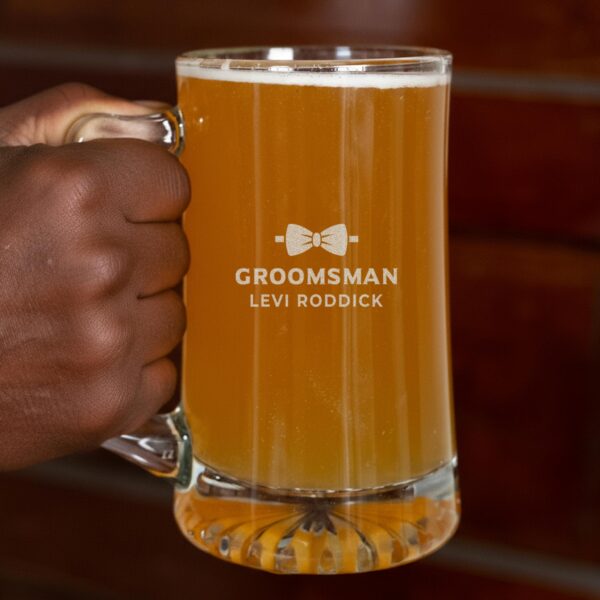 Classic groomsmen beer mug with bowtie design