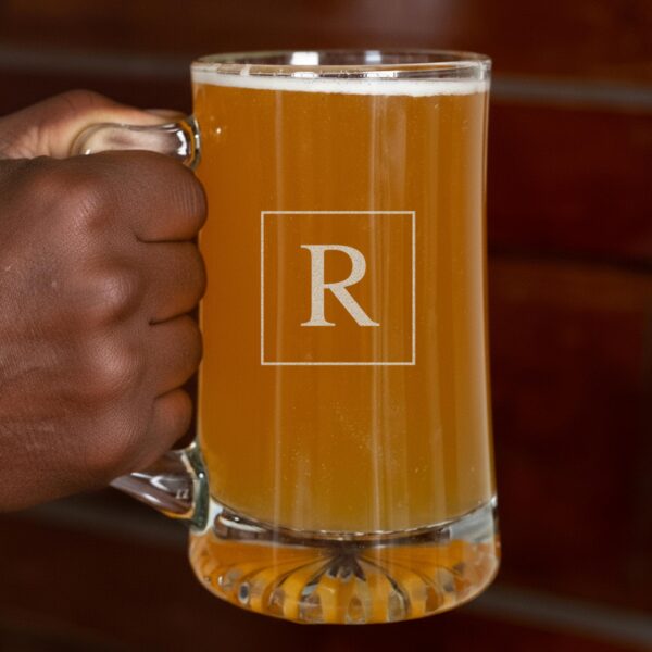 Classic groomsmen beer mug with square monogram