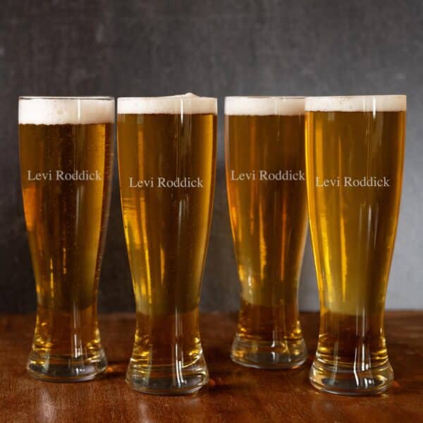 Groomsmen pilsner glass set engraved with 1 line of custom text