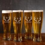 Groomsmen pilsner glass set engraved with antler design