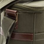 The Pre-Gamer Cooler features leather accents with metal hardware