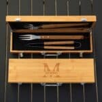 BBQ Grilling Set with Premium Engraved Bamboo Case