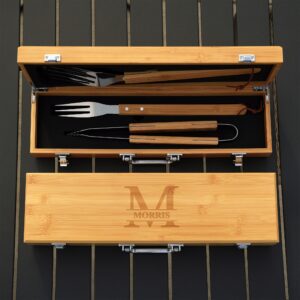 BBQ Grilling Set with Premium Engraved Bamboo Case