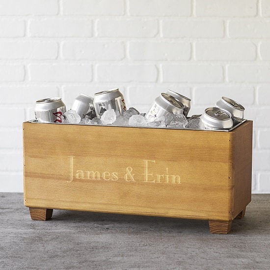 Personalized Wooden Party Beverage Trough Full of Beer