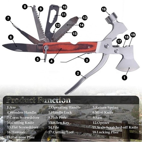 The Axe Hammer Multi-Tool boasts 15 total tools!