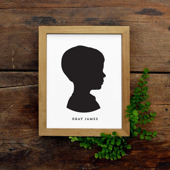 This personalized silhouette portrait makes an excellent Mother’s Day gift