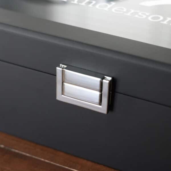 Each box includes a key so valuable watches and sunglasses can be safely stored