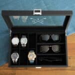 The keepsake box can hold up to six watches and three pairs of sunglasses