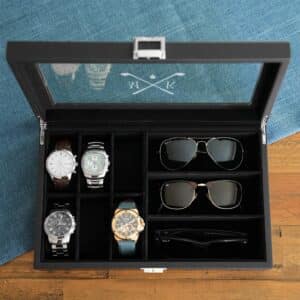 The keepsake box can hold up to six watches and three pairs of sunglasses