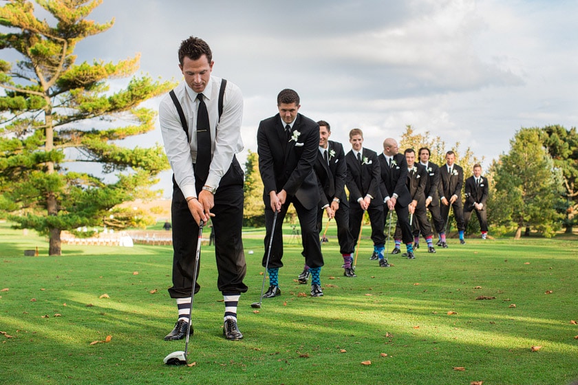 groomsmen golfing in their new socks