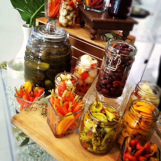 gourmet pickle bar for the wedding reception