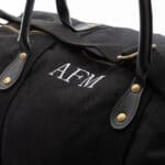 Black canvas & leather duffle bag embroidered for your best man and groomsmen