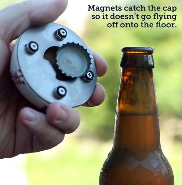 The magnetic, stainless steel bottle opener will catch your beer caps before they hit the ground.