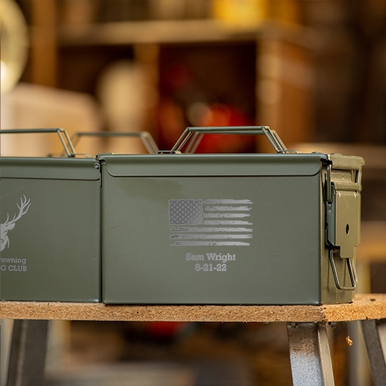 Ammo cans with custom engraved designs
