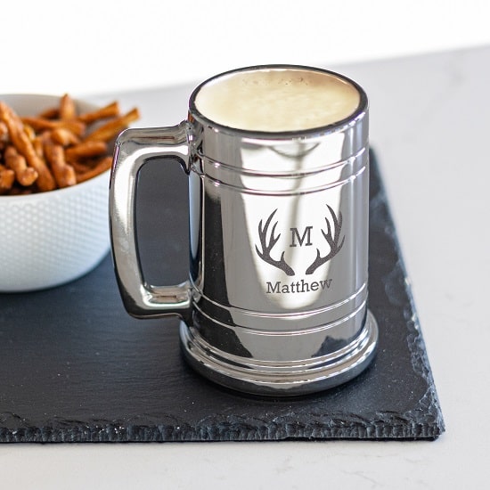 Gunmetal Beer Mug for Groomsmen with Antler Design