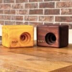 Beat Block speakers are available in light and dark brown colors