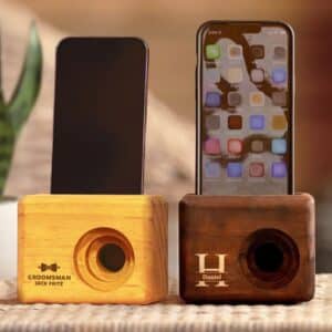 Beat Block Personalized Wooden Cell Phone Speakers. A unique groomsmen gift idea for music and podcast lovers.