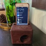 Dark brown BEAT BLOCK shown with laser engraving on top of speaker