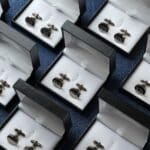 Matching round black cufflinks for groomsmen