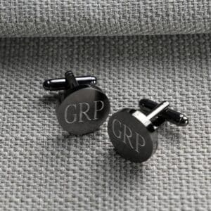 Personalized Gunmetal Round Cufflinks (Gift Boxed for Groomsmen)