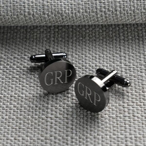 Personalized Gunmetal Round Cufflinks (Gift Boxed for Groomsmen)